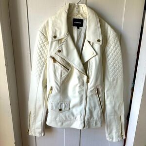 Express Women's White Faux Leather Biker Jacket